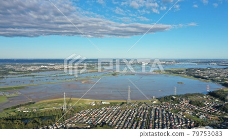 颱風氾濫，通河氾濫，田地下沉[鳥瞰圖] 79753083