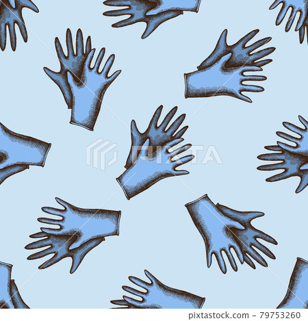 Seamless pattern with hand drawn colored medical gloves Seamless pattern with hand drawn colored medical gloves 79753260