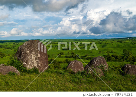 White clouds floating in the blue sky in summer Landscape of the meadow of Oshito stone 79754121