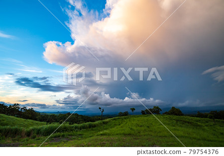 White clouds floating in the blue sky in summer Landscape of the meadow of Oshito stone White clouds floating in the blue sky in summer Landscape of the meadow of Oshito stone 79754376