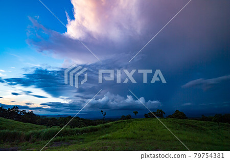 White clouds floating in the blue sky in summer Landscape of the meadow of Oshito stone White clouds floating in the blue sky in summer Landscape of the meadow of Oshito stone 79754381