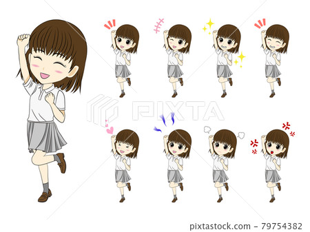 Polo shirt student girl facial expression difference Polo shirt student girl facial expression difference 79754382