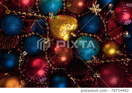 Christmas holidays composition with red, blue balls. 79754462