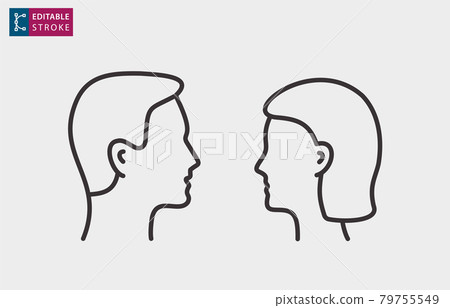 Man and woman profile vector line icons. Editable stroke. 79755549