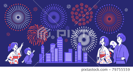 Family enjoying fireworks Family enjoying fireworks 79755559