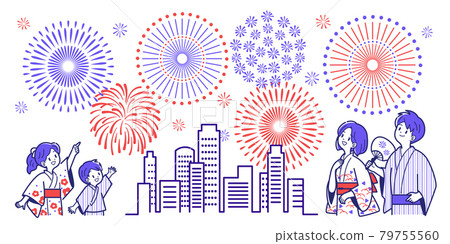 Family enjoying fireworks on a white background Family enjoying fireworks on a white background 79755560