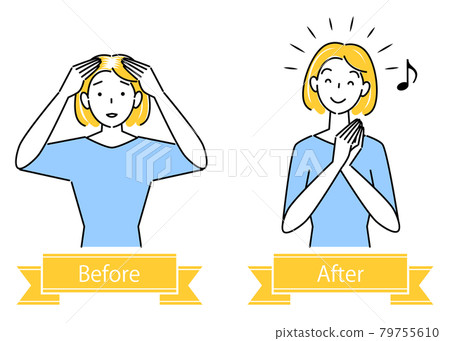 護髮 稀疏的頭髮 白髮 頭髮困擾前後 可愛的女人插圖 簡單向量 79755610