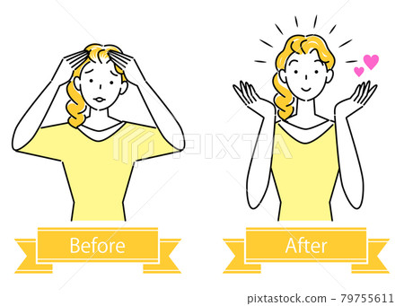 護髮 稀疏的頭髮 白髮 頭髮困擾前後 可愛的女人插圖 簡單向量 79755611