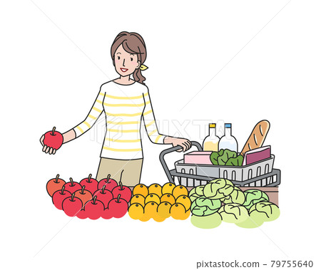 在購物車裡購物的年輕女人 79755640