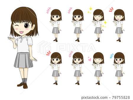 Polo shirt female student facial expression difference 79755828
