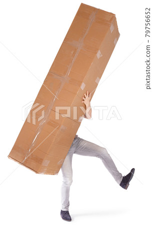 Man carrying a oversized cardboard box Man carrying a oversized cardboard box 79756652