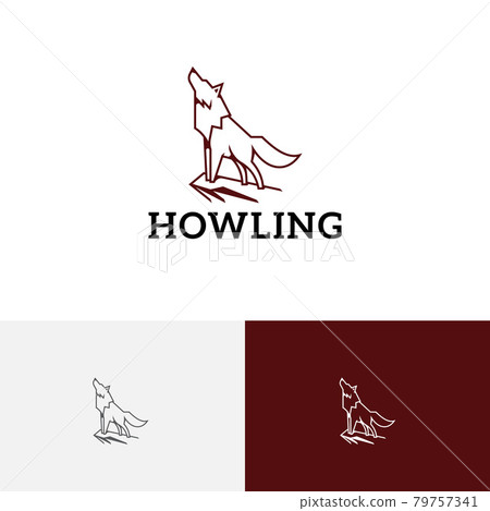 Howling Wolf on Cliff Mountain Wild Animal Line Logo Howling Wolf on Cliff Mountain Wild Animal Line Logo 79757341