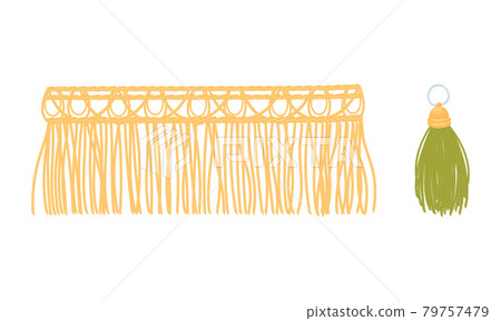 Fringe Trim and Tassel for Fabric and Clothing Decoration with Braided Cord and Yarn Skirt Vector Set 79757479