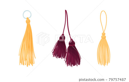 Tassel for Fabric and Clothing Decoration with Braided Cord and Yarn Skirt Vector Set 79757487