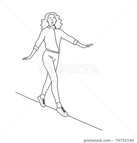 Woman walks keeping balance. 79758140