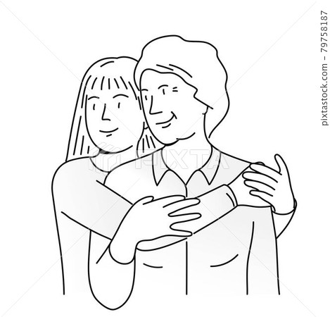Young girl hugs an elderly woman. 79758187