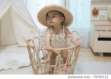 rattan basket and cute baby rattan basket and cute baby 79760131