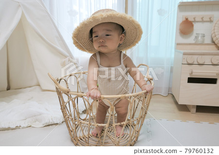 rattan basket and cute baby rattan basket and cute baby 79760132