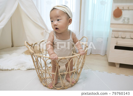 rattan basket and cute baby rattan basket and cute baby 79760143