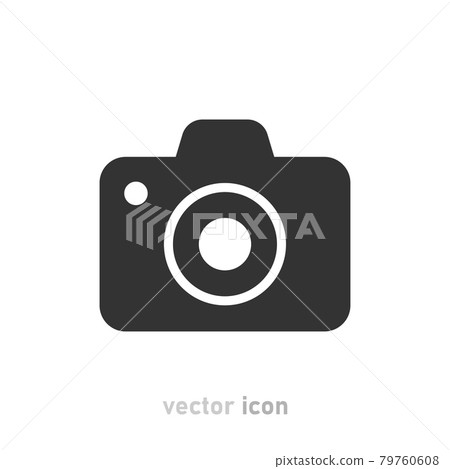 Gray camera icon on white background. Vector illustration. 79760608