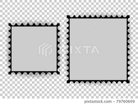 Two of postage stamp, collection square, circle and rectangular postage stamps, template on transparent background. Vector Illustration. 79760609