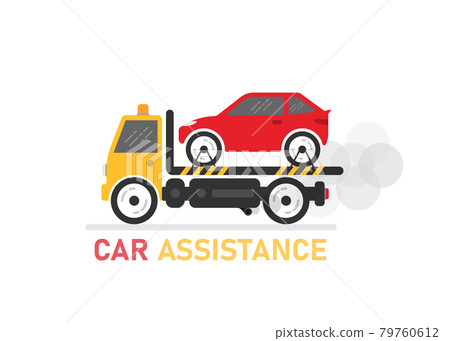 Car assistance on white background. Delivery of the car to the client. Vector illustration. Car assistance on white background. Delivery of the car to the client. Vector illustration. 79760612