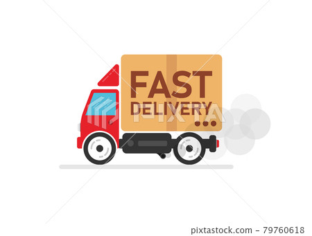 Fast delivery car on white background. Delivery of the product to the client. Vector illustration. 79760618