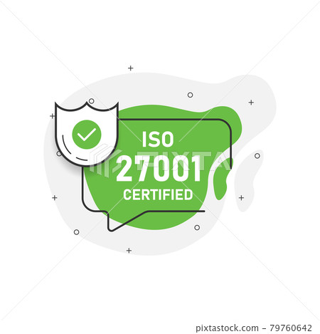 Green abstraction isolated sticker iso 27001 certified. Vector illustration. 79760642