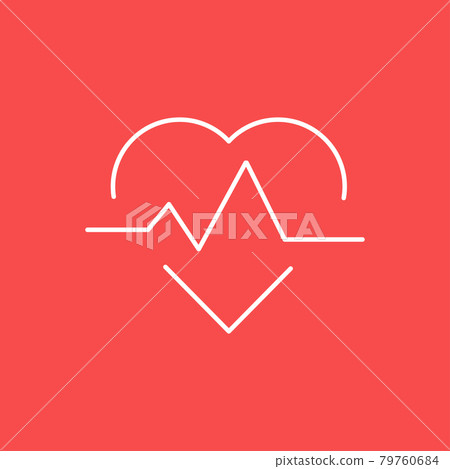 Heartbeat pulse, linear medical vector icon. Red background. Vector illustration. 79760684