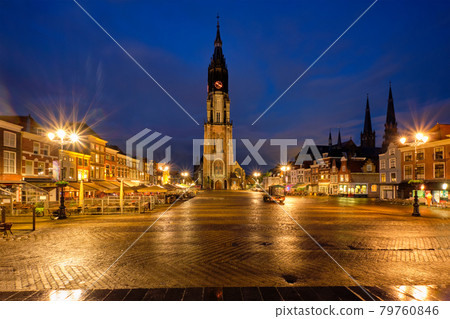 Delft Market Square Markt in the evening. Delfth, Netherlands 79760846