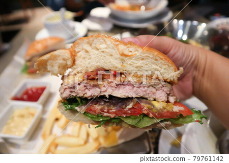 pork burger, beetroot burger or cheese burger pork burger, beetroot burger or cheese burger 79761142