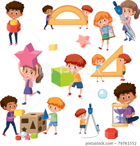 Set of student holding math learning element Set of student holding math learning element 79761552
