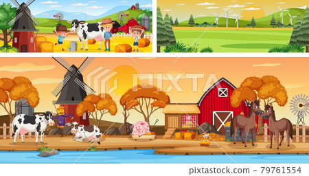 Outdoor panoramic landscape scenes set with cartoon character Outdoor panoramic landscape scenes set with cartoon character 79761554