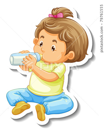 Sticker template with a little girl cartoon character isolated Sticker template with a little girl cartoon character isolated 79761555