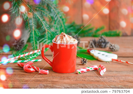 Hot chocolate with whipped cream 79763704