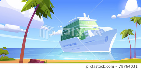 Cruise liner in ocean, modern white ship, sailboat Cruise liner in ocean, modern white ship, sailboat 79764031