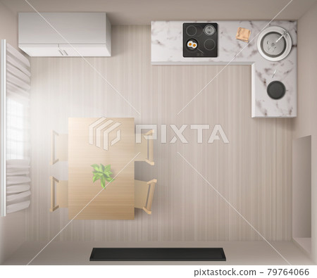 Realistic kitchen interior in top view 79764066