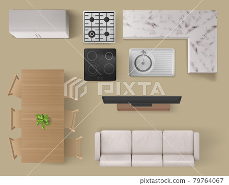 Interior items for living room or kitchen top view 79764067