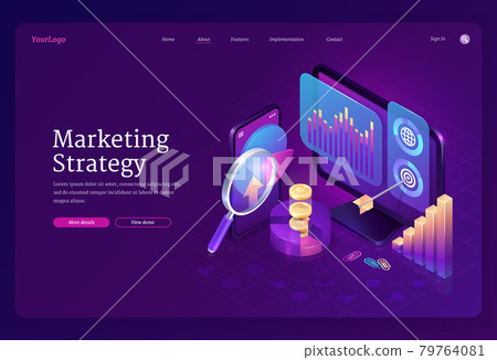 Marketing strategy isometric landing page, banner Marketing strategy isometric landing page, banner 79764081