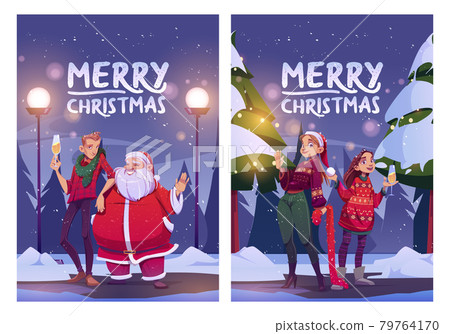 Merry Christmas cartoon card poster, Santa Claus Merry Christmas cartoon card poster, Santa Claus 79764170
