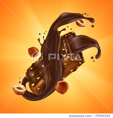 Sweet chocolate bar with hazelnut and caramel 79764305