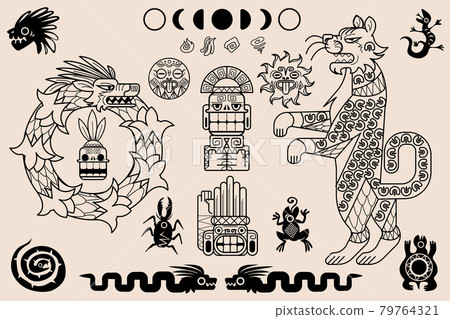 Aztec and mayan ornaments, ancient mexican pattern 79764321
