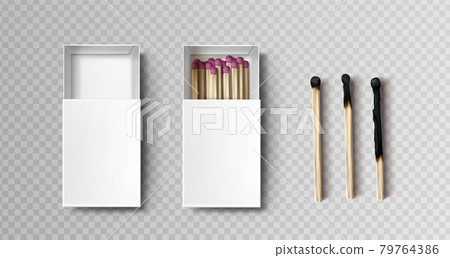 Matches in box, stages of burning matchsticks Matches in box, stages of burning matchsticks 79764386