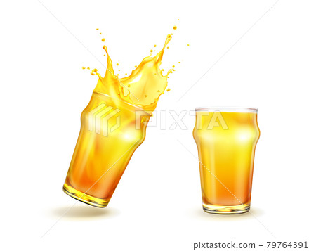 Splashing orange juice with drops in glass, vector Splashing orange juice with drops in glass, vector 79764391