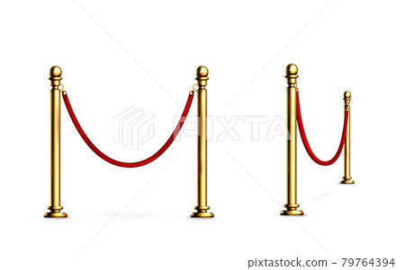 Barrier with rope and gold poles for red carpet Barrier with rope and gold poles for red carpet 79764394