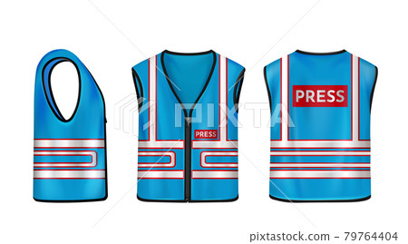 Blue safety vest for press with reflective stripes Blue safety vest for press with reflective stripes 79764404