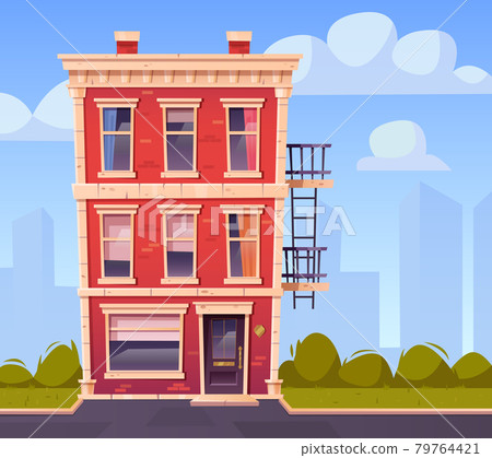 House facade front view, three-story building House facade front view, three-story building 79764421