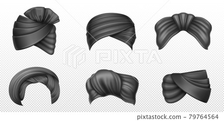 Black turbans, indian and arab headdress, pagdi Black turbans, indian and arab headdress, pagdi 79764564