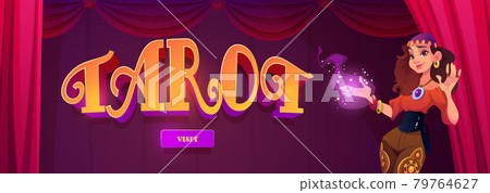 Tarot cards divination service cartoon landing Tarot cards divination service cartoon landing 79764627