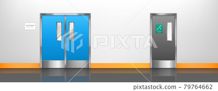 Double doors to hospital room, lab or kitchen 79764662